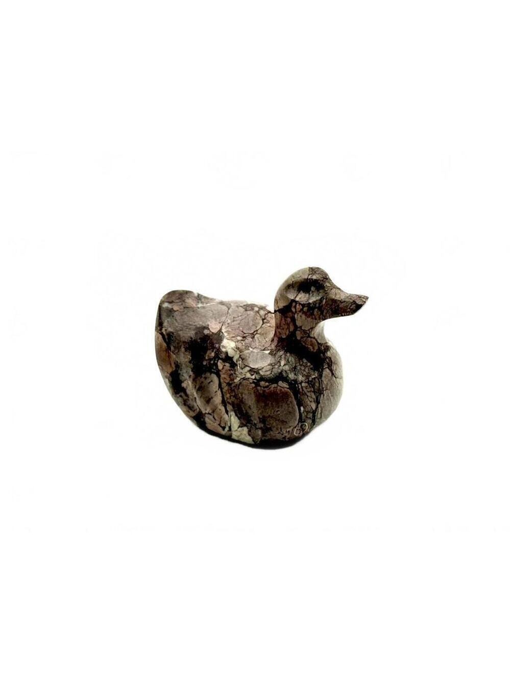 Hand-Carved Small Jasper Duck Figurine Signed Natural Stone Animal Sculpture